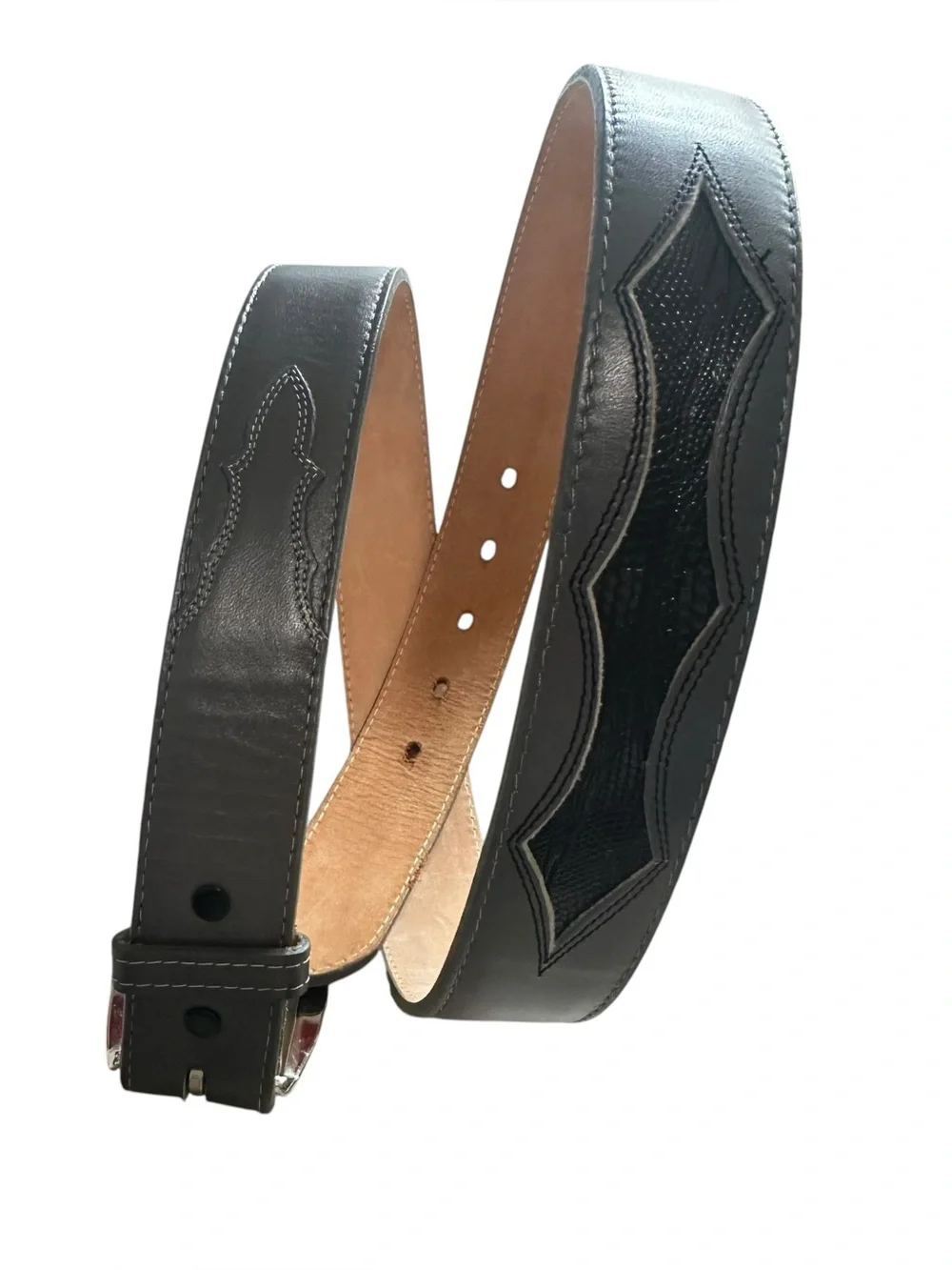 Vintage Tony Lama Western Exotic Black Lizard Inlay Cowboy Belt Men’s 42